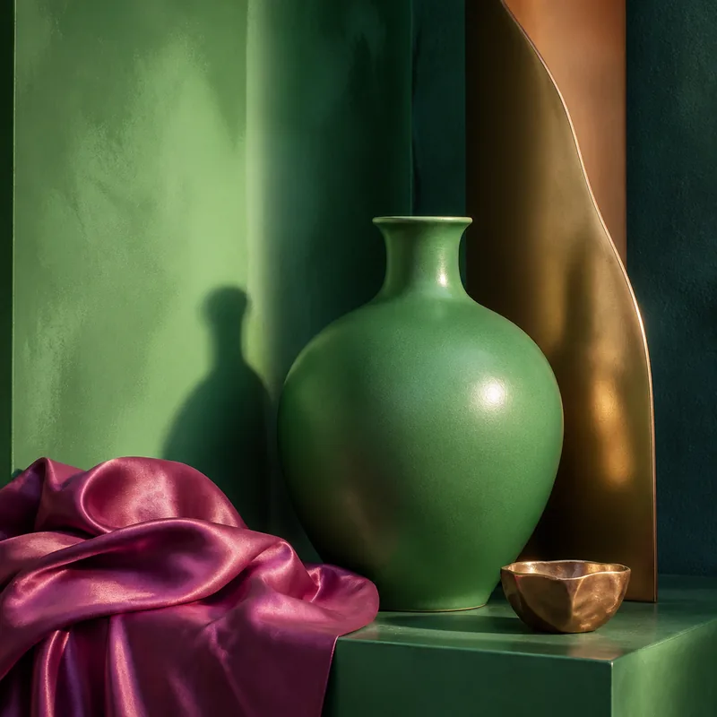 Emerald Green #50C878 material mood study for a luxury / editorial palette
