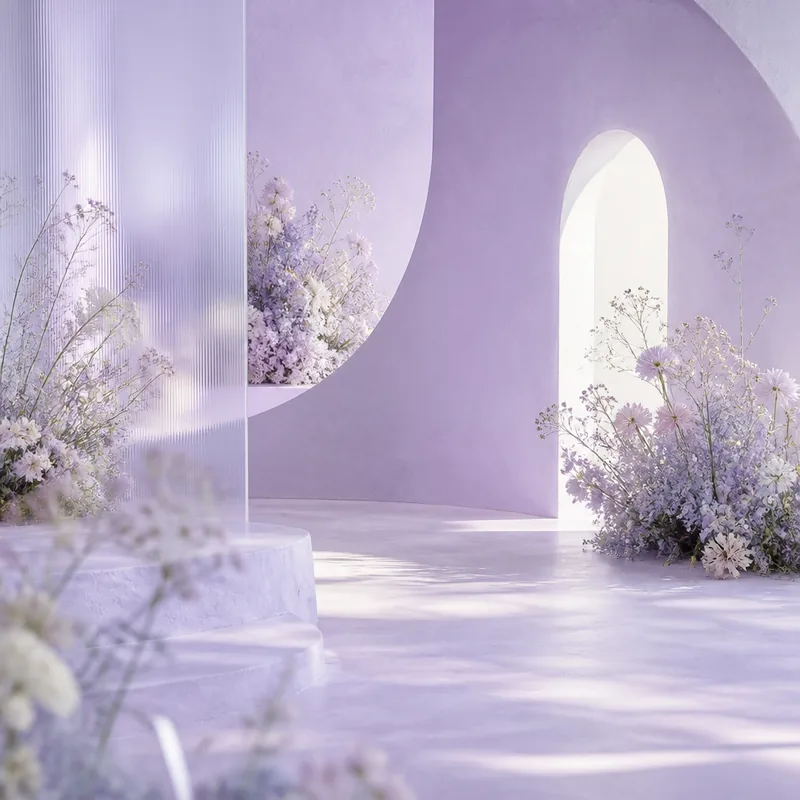 Lavender #E6E6FA material mood study for a wedding / romantic palette