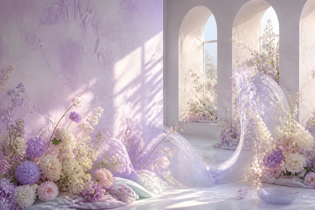 Lavender #E6E6FA mood board with matching palette colors