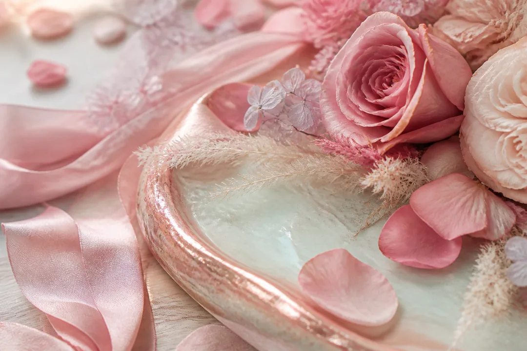 Rose Gold #B76E79 wedding / romantic palette hero with five matching colors