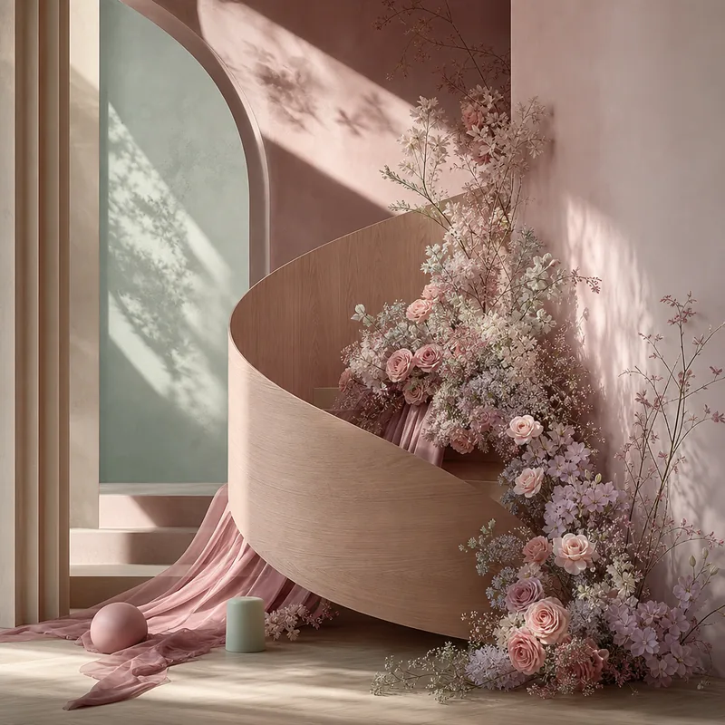 Rose Gold #B76E79 material mood study for a wedding / romantic palette
