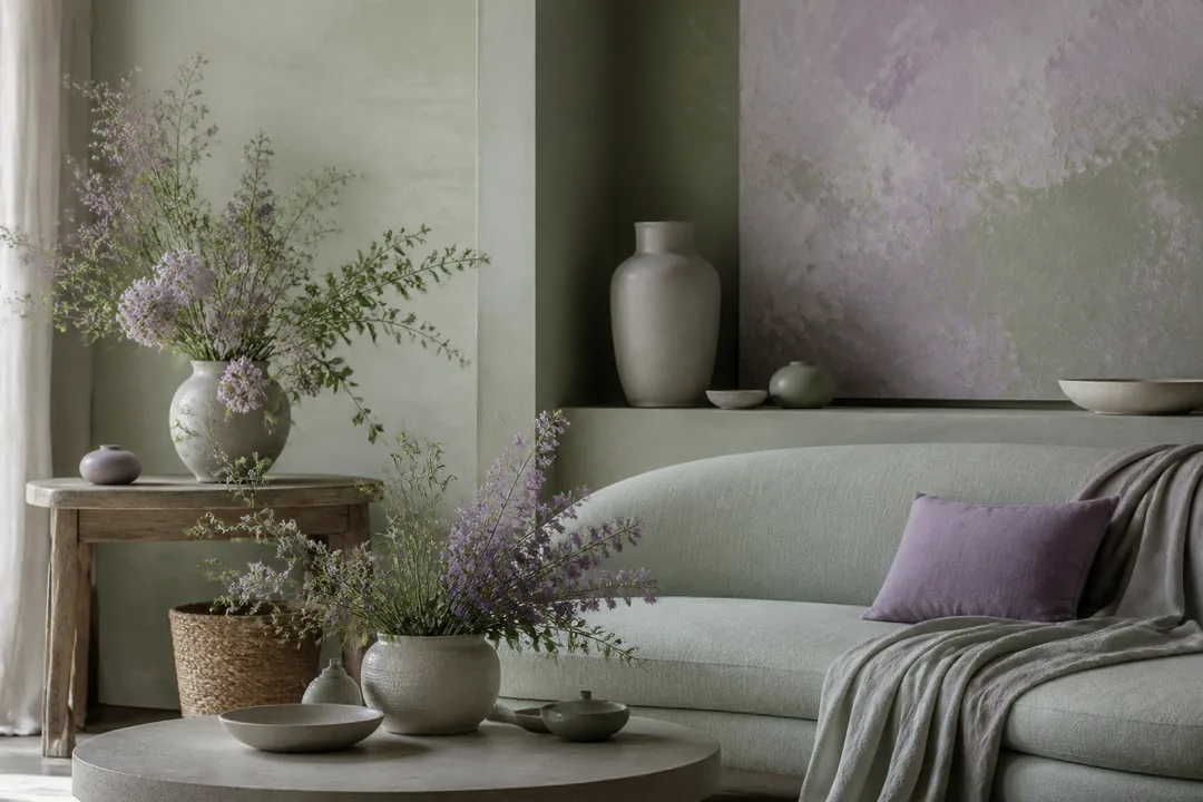 Sage Green #9CAF88 interior palette hero with five matching colors