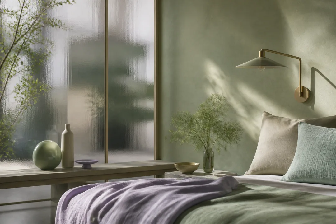 Sage Green #9CAF88 mood board with matching palette colors